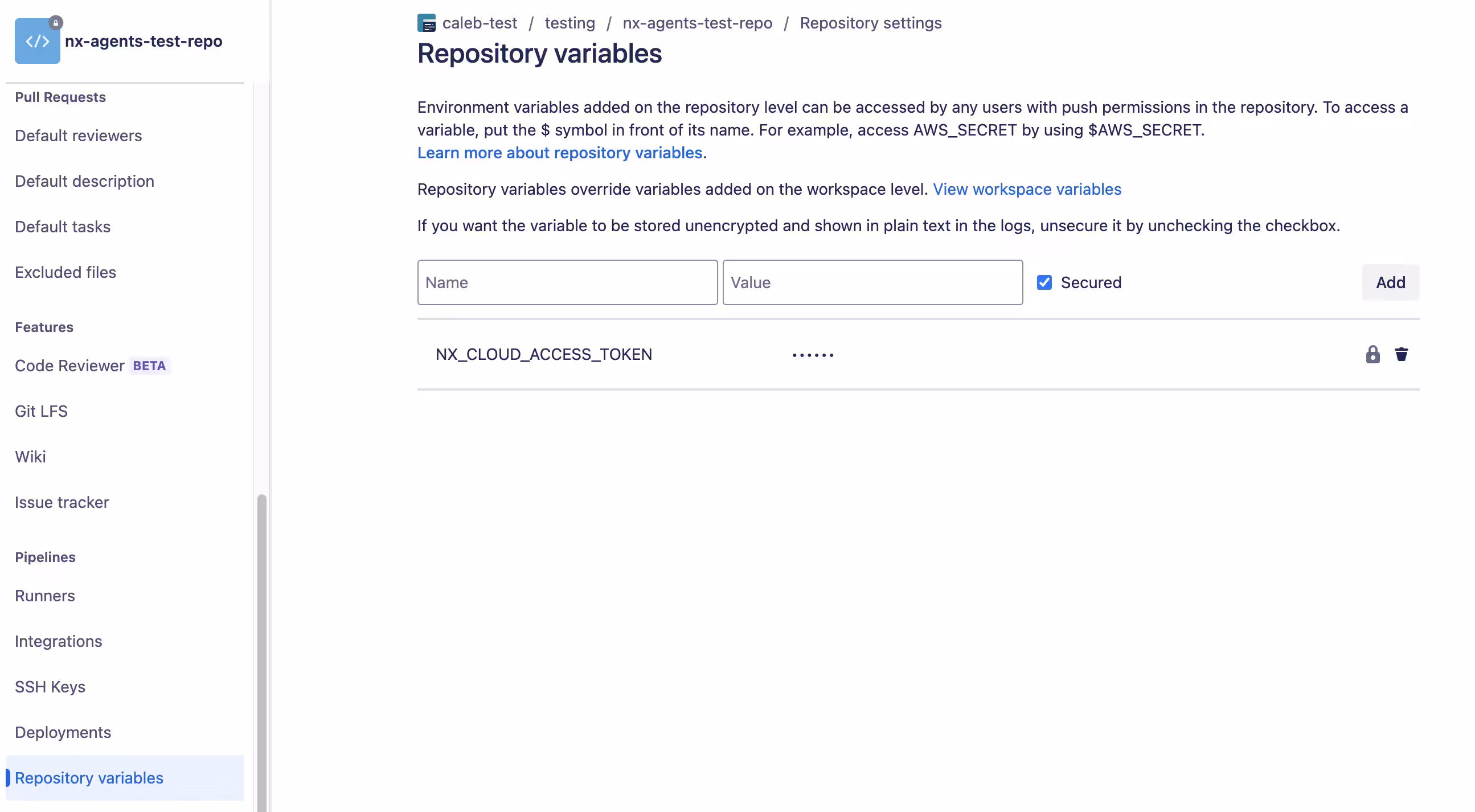 add read-only Nx Cloud access token to bitbucket